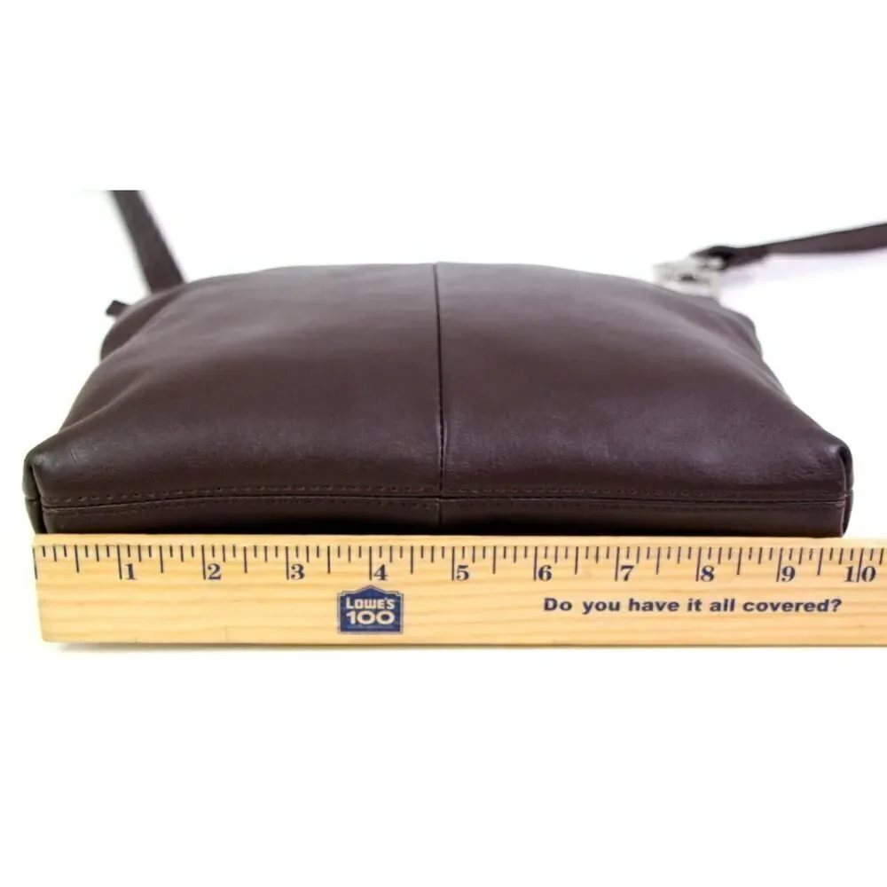 ROOMY DARK BROWN GENUINE LEATHER ZIP X-BODY MESSENGER SHOULDER BAG HANDBAG PURSE